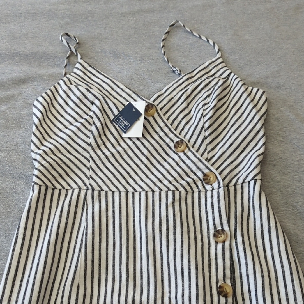 Abercrombie & Fitch White and Black Striped Button-Front Sundress